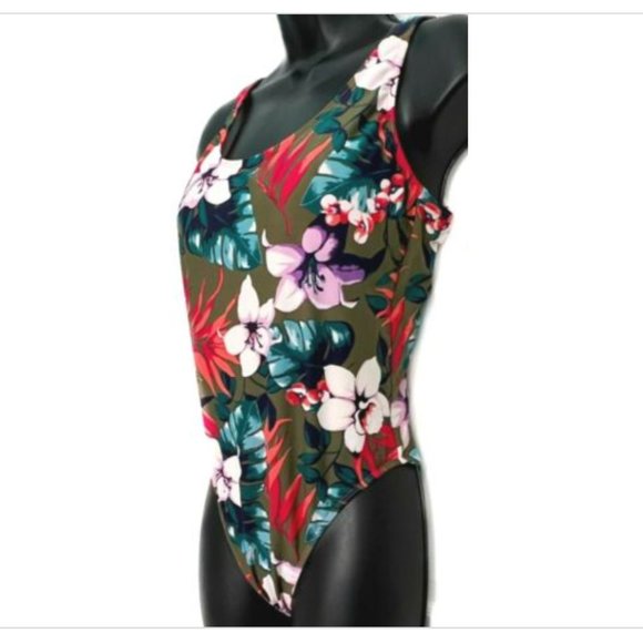 Hollister Womens One Piece Swimsuit Hawaiian Floral Removable Bra Pads Size Med - Picture 2 of 4